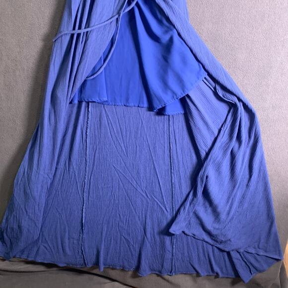 Lulu's Dress M Heart Of Marigold Wrap Denim Maxi Gauzy Rayon Flowy Minimalist - Picture 7 of 14